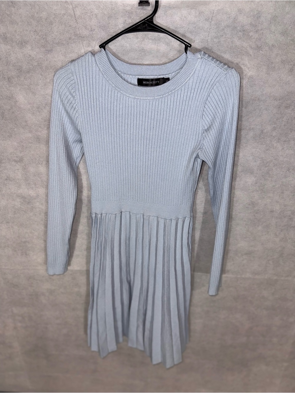 Mikro&City Light Blue Ribbed Knit Pleated Kids Dress